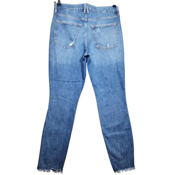 Good American Distressed High Waisted Raw Hem Cropped Skinny Jeans Size 8 - Picture 2 of 4